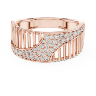 Diagonal Wave Diamond Ribbed Band Ring